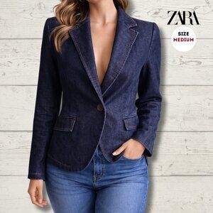 Zara Denim-Style Blazer – Size Medium